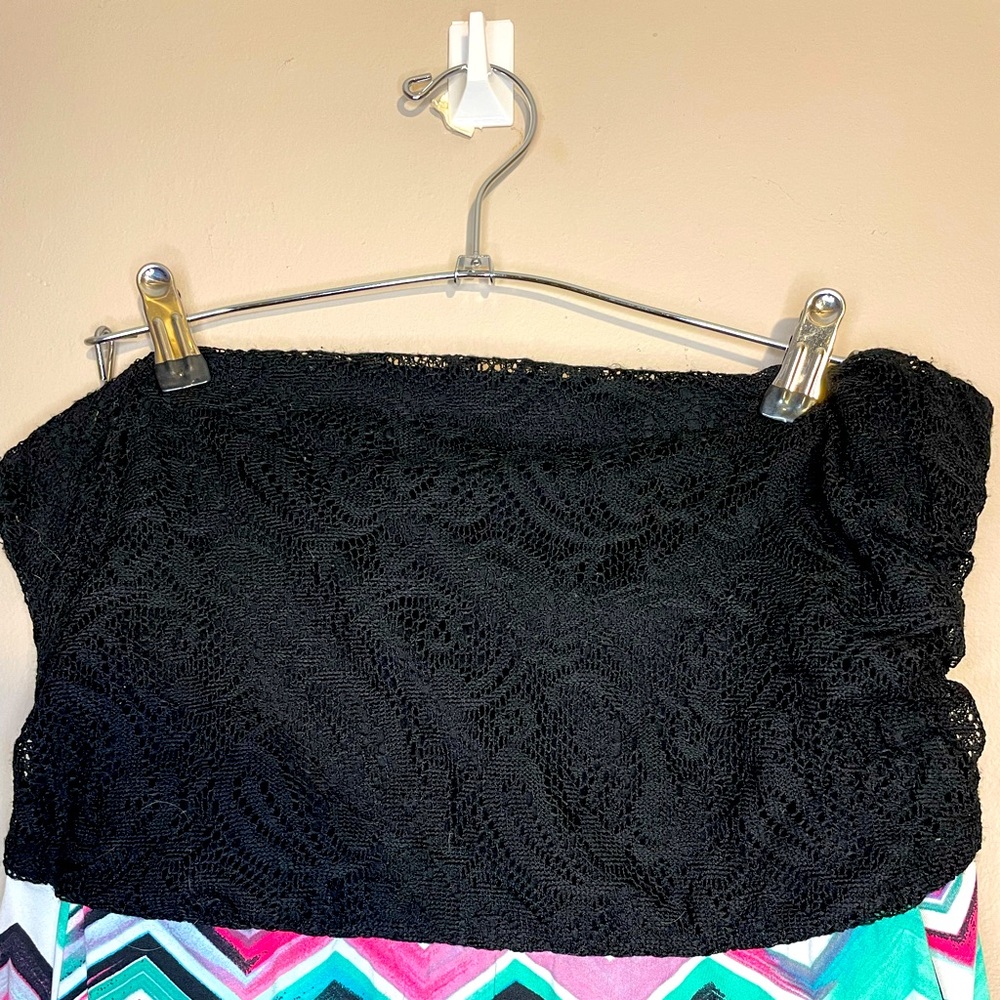 Rue 21 Strapless Juniors size Large Multi colored Womens Summer Lace Maxi Dress